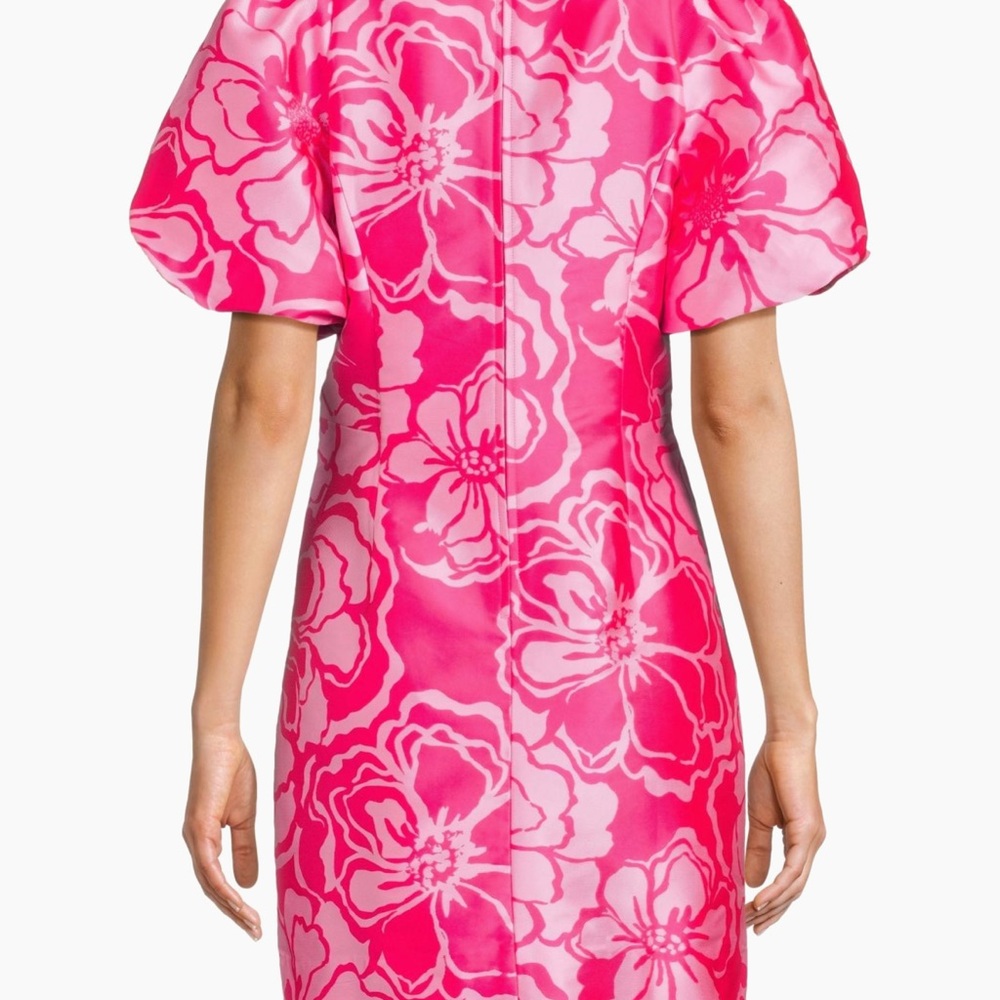 Lilly Pulitzer Hot Pink Floral Puff-Sleeve Mini Dress Reserve collection 6 - Picture 5 of 8